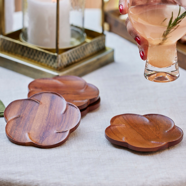 Mimosa Wooden Coasters - Set of 4 - Flower