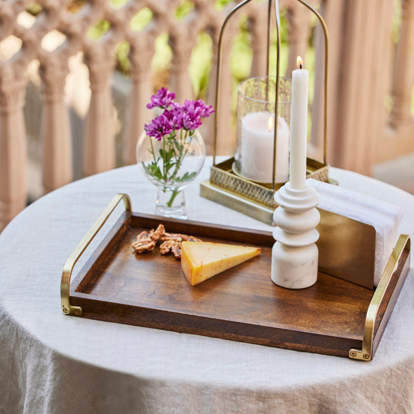 Rosewood Tray with Golden Antique Brass Handles